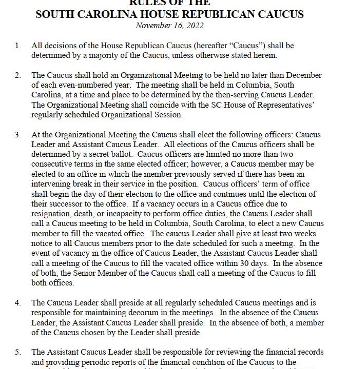 RULES OF THE SOUTH CAROLINA HOUSE REPUBLICAN CAUCUS